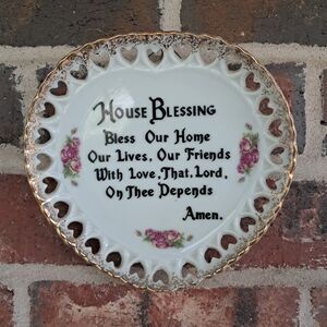 Vtg House Blessing Reticulated Plate Wall Hanger Cottagecore Heart Gallery Wall